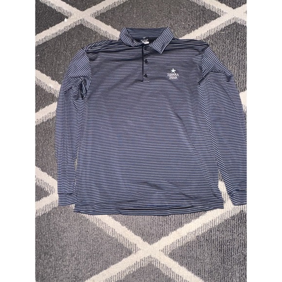 Nike Golf Polo Mens M Blue Gray Striped Long Sleeve Top Swoosh Embroidery Sierra - Picture 2 of 7